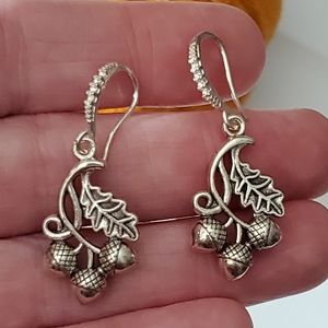 Acorn leaf simulation diamond earrings handmade sterling silver plated sparkly